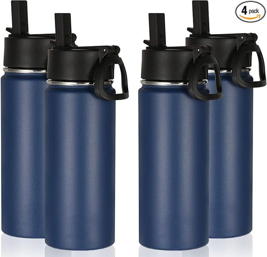Volhoply 16 OZ Kids Water Bottle Bulk 4 Pack,Insulated Sports Bottles with Straw Lid,Stainless Steel Bottle with Handle Keep Cold & Hot,Double Wall Vacuum Tumbler Cups for School,Girls(Navy, 4)