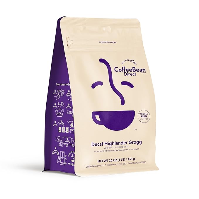 Coffee Bean Direct Decaf Highlander Grogg Flavored, Whole Bean Coffee, 1 Pound Bag (Pack of 1)