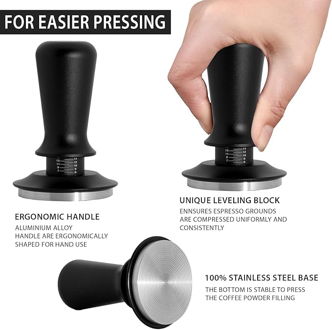 53mm Espresso Tamper, Professional Barista Coffee Tamper, Heavy-Duty Stainless-Steel Flat Base, Ergonomic Handle, Compatible with 53mm Portafilter, Coffee Accessory for Espresso lovers (53 mm)