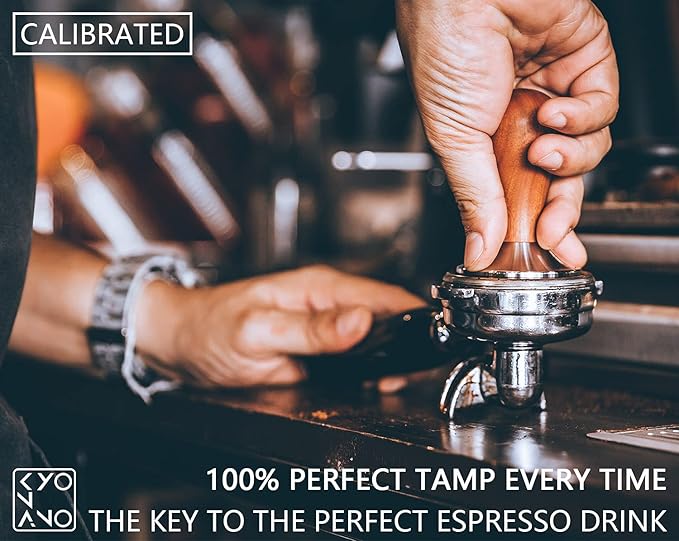 KYONANO Espresso Accessories - 51mm Coffee Tamper - Espresso Tamper 51mm - Espresso Press Tamper- Espresso Hand Tamper with Stainless Steel Base and Chacate Preto Wooden Handle