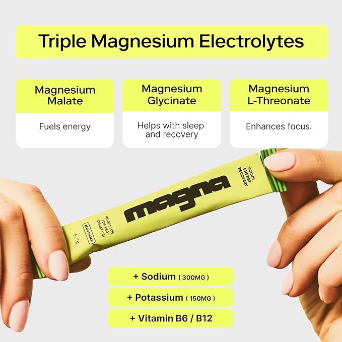 MAGNA Electrolytes Powder Drink Mix for Hydration, Energy & Focus Support with Magnesium L Threonate, Sodium, Potassium, Vitamin D, B6 & B12, Sugar Free, Tea Lemonade Flavor, 7 Servings