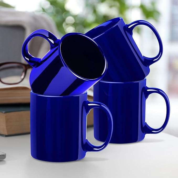 DISCOUNT PROMOS Ceramic Coffee Mugs 11 oz. Set of 10, Bulk Pack - Coffee cup set, Iced coffee cup, Gaming mug - Cobalt Blue