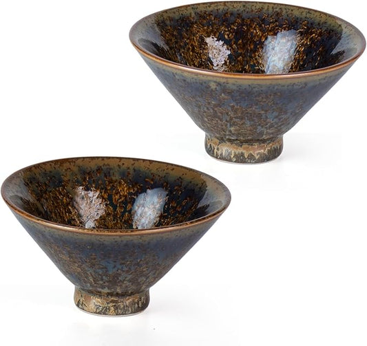 KAMMAK Ceramic Tea & Coffee Cups Set of 2 - Vintage Crystalline Glaze Espresso Mugs, 2.2oz Hand Painted for Afternoon Tea or Coffee, Birthday Gift for Women Men, Purple Medium Cup
