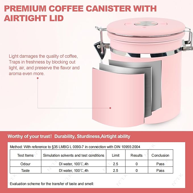 ShanSon Coffee Canister Airtight Coffee Container Stainless Steel Coffee Bean Storage Container with Scoop Coffee Canister for Beans Grounds Sugar Flour Tea Cereal,22OZ, Pink Upgraded Version