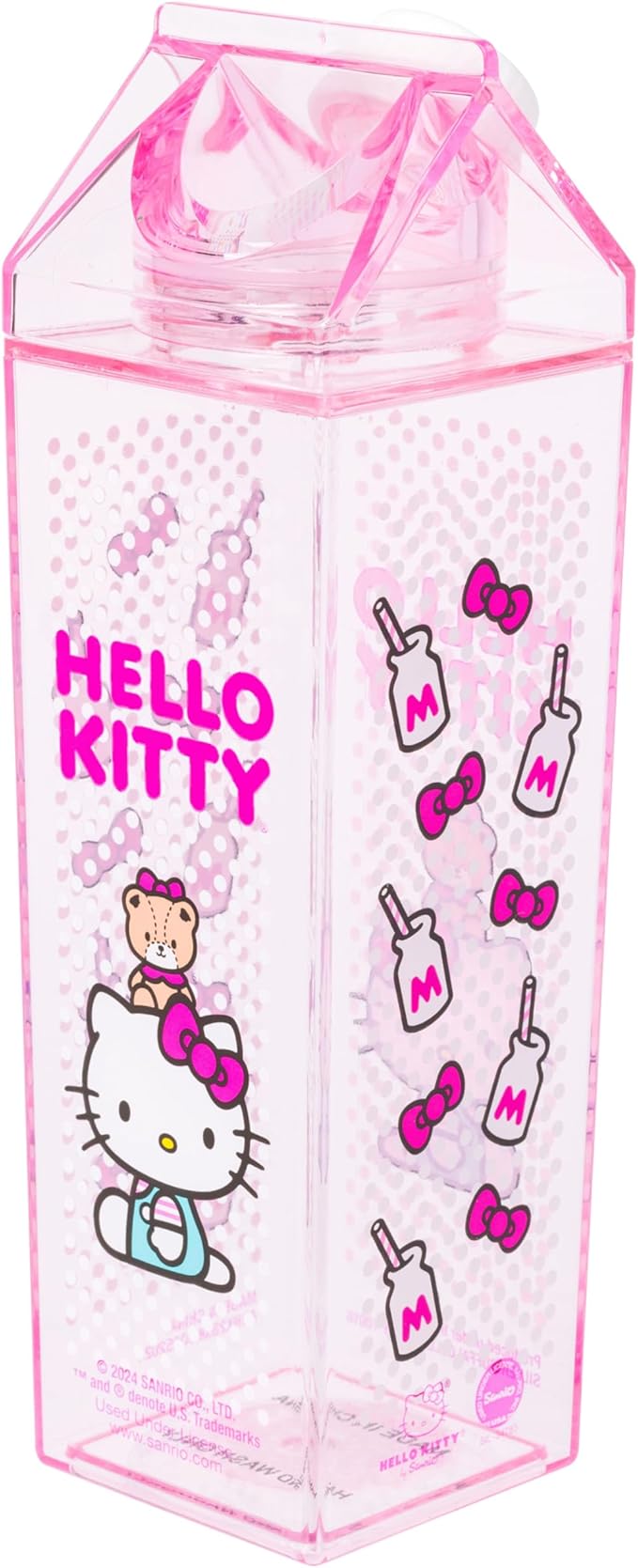 Silver Buffalo Sanrio Hello Kitty Plastic Milk Carton Bottle Featuring Hello Kitty and Tiny Chum, 16.2 Ounces