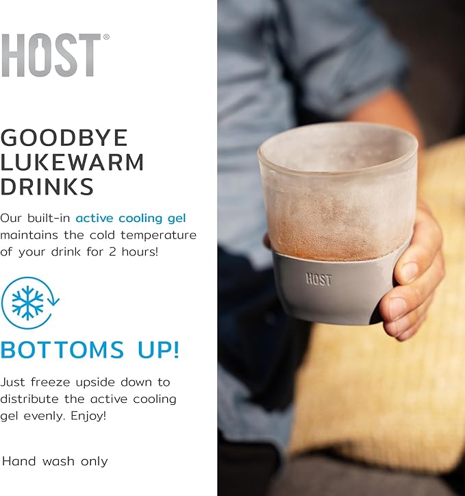 Host Glass Freeze Whiskey Cooling Glasses, Double Wall Glass Cups, Drink Tumblers for Whiskey Tumblers, Insulated Cup Drinkware, 9oz Glass Set of 2