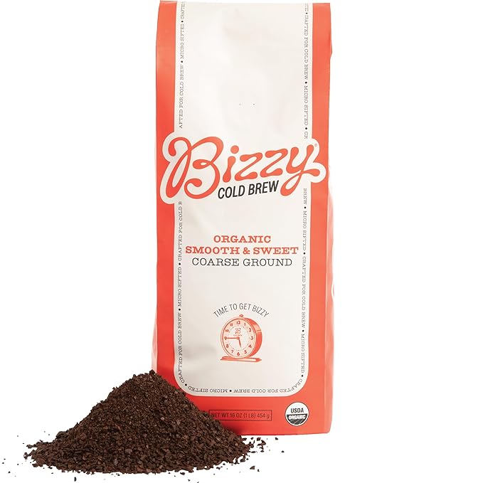 Bizzy Organic Cold Brew Coffee | Smooth & Sweet Blend | Coarse Ground Coffee | Micro Sifted | Specialty Grade | 100% Arabica | 1 LB