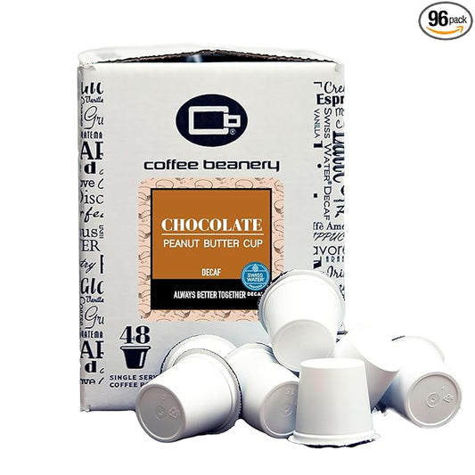 Chocolate Peanut Butter Cup Decaf Coffee Pods by Coffee Beanery | 96ct Bulk Flavored Decaf Coffee Pods Medium Roast Coffee