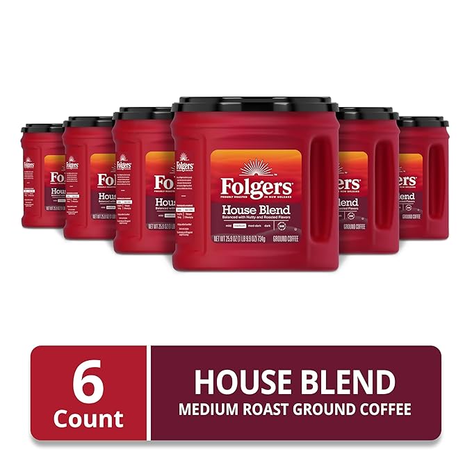Folgers House Blend Medium Roast Ground Coffee, 25.9 Ounce (Pack of 6)