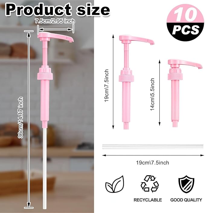 Patelai 10 Pcs Coffee Syrup Pump, Pink Plastic Pumps for Syrup Bottles 750ml - 1L, Reusable Syrup Pump Dispenser