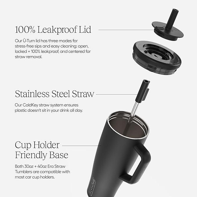 BrüMate Era 40 oz Tumbler with Handle and Straw | 100% Leakproof Insulated Water Bottle Tumbler with Lid and Flexible SoftSip Straw | Made of Stainless Steel | Cup Holder Friendly | 40oz (Dune)