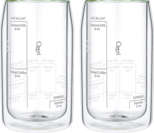 Ozeri Moderna Artisan Series Double Wall Barista Coffee Glass, 15 oz, Clear
