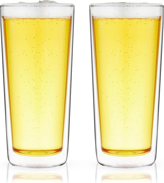 True Double Walled Beer Glasses, Pint Glasses for Beers, Water, Iced Coffee, Cocktails, Game Night, Beer Gifts for Men, BBQ Outdoor Party, Home Bar Accessories, Kitchen Glassware, 16 oz, Set of 2