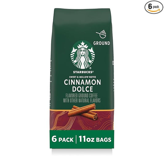 Starbucks Ground Coffee, Flavored Hot or Iced Coffee, Cinnamon Dolce, Six 11 oz Bags