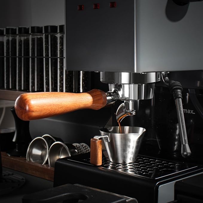DIBTSA 58mm Portafilter Compatible with Gaggia, Single Spout 2 Ears, with 304 Stainless Steel Reusable Filter Basket and Wood Handle, Espresso Machine Parts