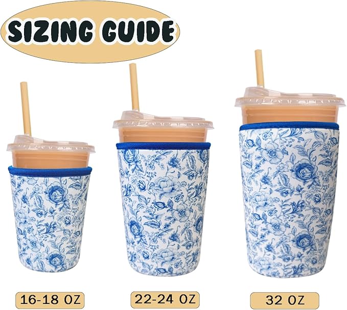 Reusable Insulated Neoprene Iced Coffee Cup Sleeve, Durable Drink Sleeve for Cold Beverages, Beverage Holder for Iced Coffee, Vintage Blossoms