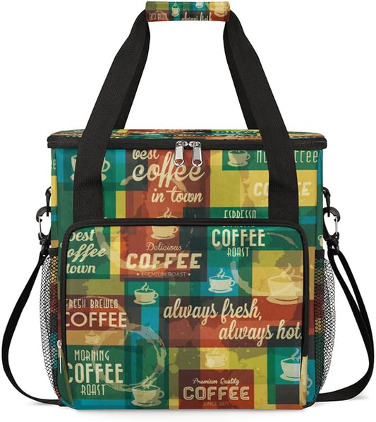 Keurig K-Mini Plus Portable Coffee Brewer Case - Rainbow Typographic Travel Carrying Storage Tote Bag with Pockets for K-cup