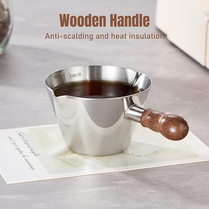 Stainless Steel Espresso Cups Set of 2, 3 OZ Double Spout Glass Measuring Cup with Handle, Milk Frothing Pitcher with Spout & Scale, Espresso Accessories for Coffee, Latte Art and Kitchen Use