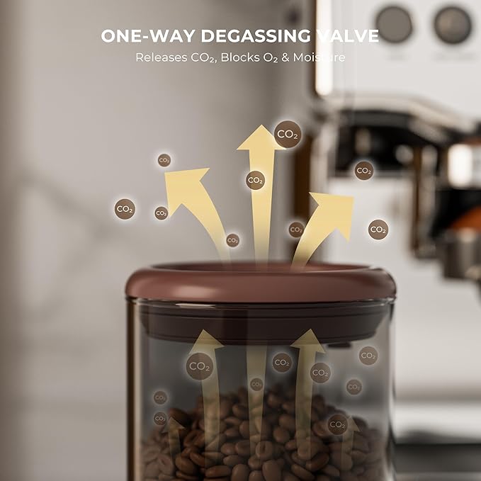 Coffee Canisters with Airtight Lids- Amber Glass Coffee Container with One-Way Valve to Lock in Freshness - Ideal for Coffee Bean, Dry Food Storage, Compact 6OZ Jar for Countertop, 2 Pack