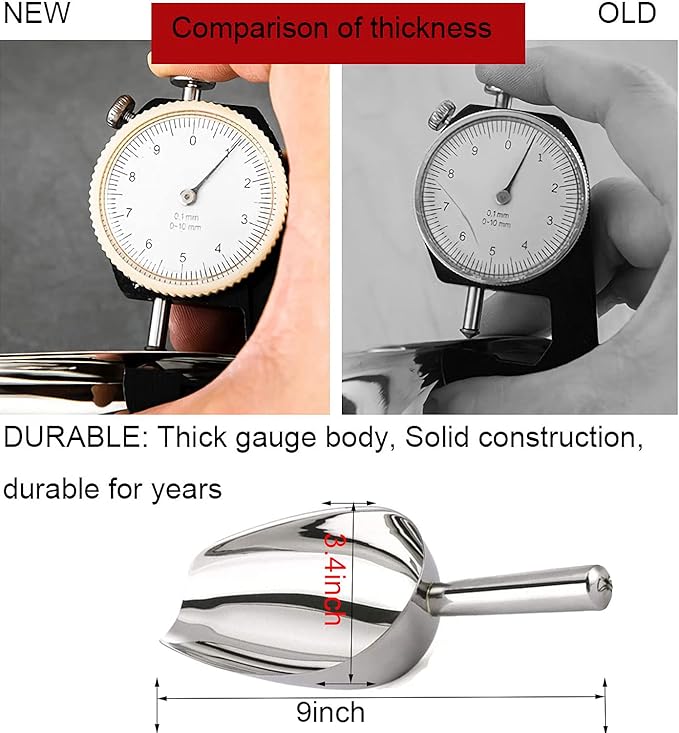 NINGVIHE Ice Scoop for Freezer,Metal Ice Scoop,Stainless Steel Food Scoop Kitchen Restaurant Bar Party Wedding Ice Machine Heavy Duty, Scoops for Pet Food,Cookie Flour,Silver(B)