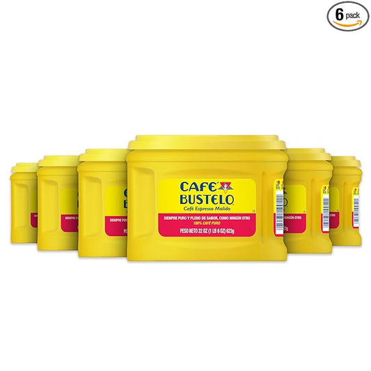Café Bustelo Espresso Ground Coffee, Dark Roast, 22 Ounce Canister, 6 Count Case