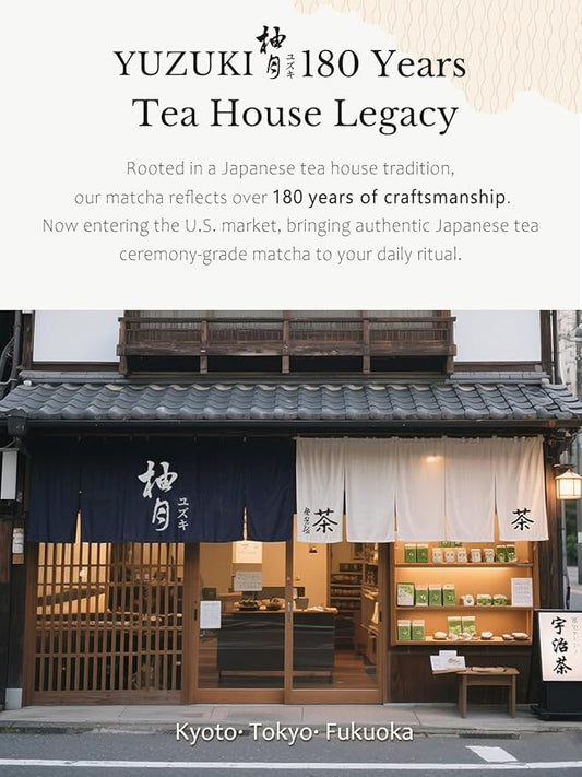 YUZUKI Matcha 100g - Japanese Ceremonial Grade Matcha Green Tea Powder- First Harvest - Product of Japan, Uji Kyoto - Zero Sugar - USDA and JAS Certified (3.5 oz)
