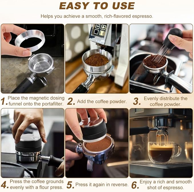 51mm Espresso Accessories Kit, Espresso Distribution Tool, Tamper Leveler and Dosing Funnel Barista Kit with WDT Tool Fits Portafilter Tamper 51mm(COLOR:Black)