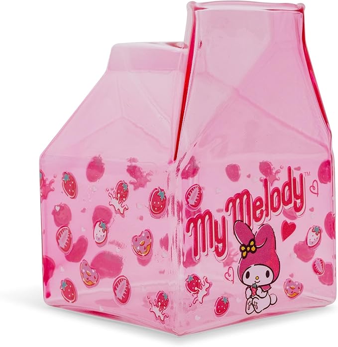 Silver Buffalo Sanrio Hello Kitty and Friends Featuring My Melody Strawberries Pink Glass Milk Cup, 11.9 Ounces
