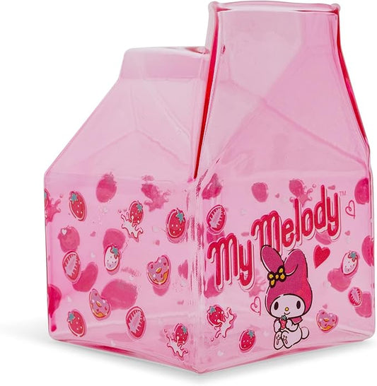 Silver Buffalo Sanrio Hello Kitty and Friends Featuring My Melody Strawberries Pink Glass Milk Cup, 11.9 Ounces
