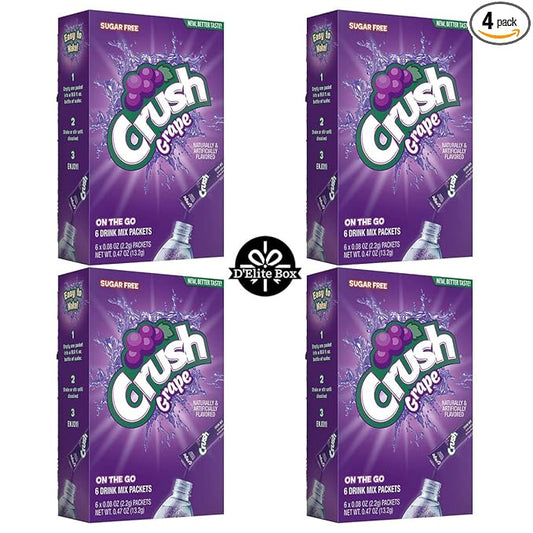 Crush Grape Sugar-Free Powdered Drink Mix 4 Count of 6 packets each for Total 24 Sticks bundle packaged by D'Elite Box