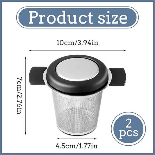 2 Pack Tea Strainers for Loose Tea Stainless Steel Fine Mesh Steeper & Infuser with Large Capacity Tea Diffuser Basket and Lid Fits for Cup
