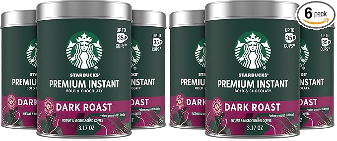 Starbucks Premium Instant Coffee, Dark Roast Coffee, Arabica Beans, Three 3.17 oz Tins (Pack of 2)