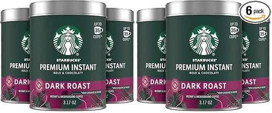 Starbucks Premium Instant Coffee, Dark Roast Coffee, Arabica Beans, Three 3.17 oz Tins (Pack of 2)