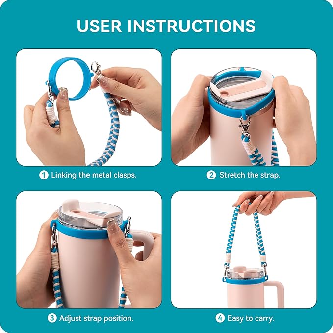 Water Bottle Handle, Hand-Woven Lanyards Silicone Water Bottle Sling, Carrier, Holder with Strap Compatible 8-40oz Stanley Cup Hydroflask Bottle Accessories-Black