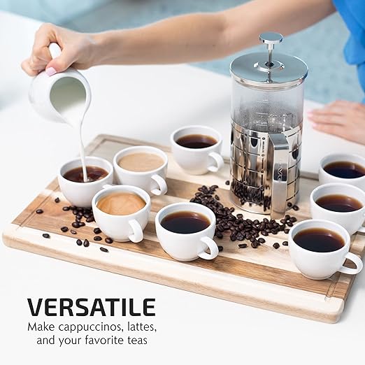 OVENTE French Press Coffee Maker 34 Ounce with Heat Resistant Borosilicate Glass, Stainless Steel Design and 4-Level Filter System, Portable Cold Brewer Pot for Travel, Camping or Gift, Silver FSS34P