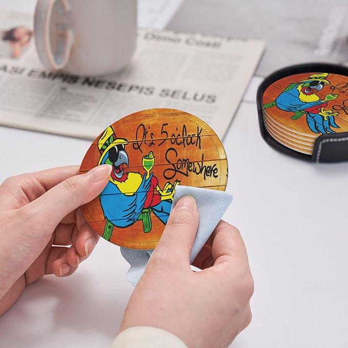 It's 5 O'Clock Somewhere Coasters Set of 6 for Drinks Coffee Table Gifts Home Décor 3.9 Inches