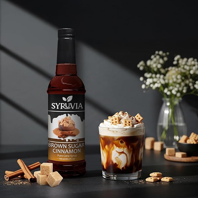 Syruvia Coffee Syrup, Brown Sugar Cinnamon Flavored Syrup for Drinks, Lattes, and Desserts – 25.4 fl oz