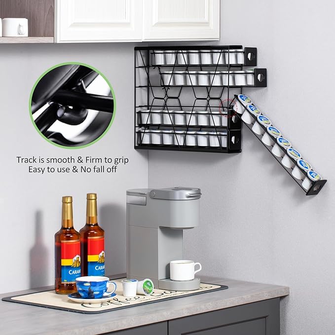 FlagShip 5-Tier Corner Coffee Pod Organizer for K Cup - 40 Capsules Metal Storage, Space-Saving Kitchen Countertop Rack Wall Mountable