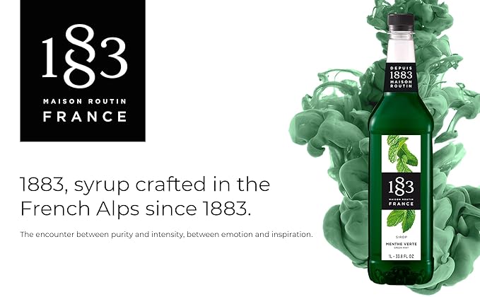 1883 Green Mint Syrup for Drinks, Made in France, 1 Liter Plastic Bottle