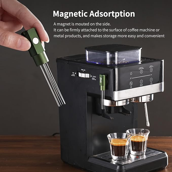 Magnetic Espresso Stirrer Tool,Coffee Stirrer Tool for Barista,WDT Espresso Distribution Tool with 6 Stainless Steel Needles (Green)