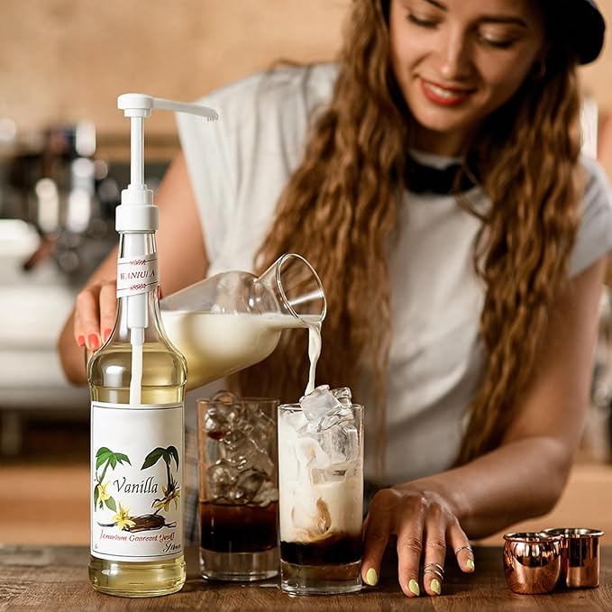 Nuogo Coffee Syrup Pump Compatible with Monin 750ml (25.4 Fl Oz) Glass Bottles Flavor Syrup Pump Dispenser with Tip Covers(15 Pcs,White)