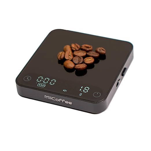 MiiCoffee Minipress Coffee Scale, Auto Timer for Espresso and Pour-Over Coffee, Aluminum Body & Glass Top