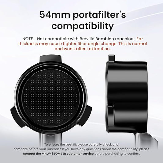 MHW-3BOMBER 54mm Bottomless Portafilter Fits Breville Barista Express, BES870XL, BES878, BES880, 3-Ears Flat Naked Espresso Portafilter with Filter Basket for 54mm Breville Machines, Astra BP7025B-OS