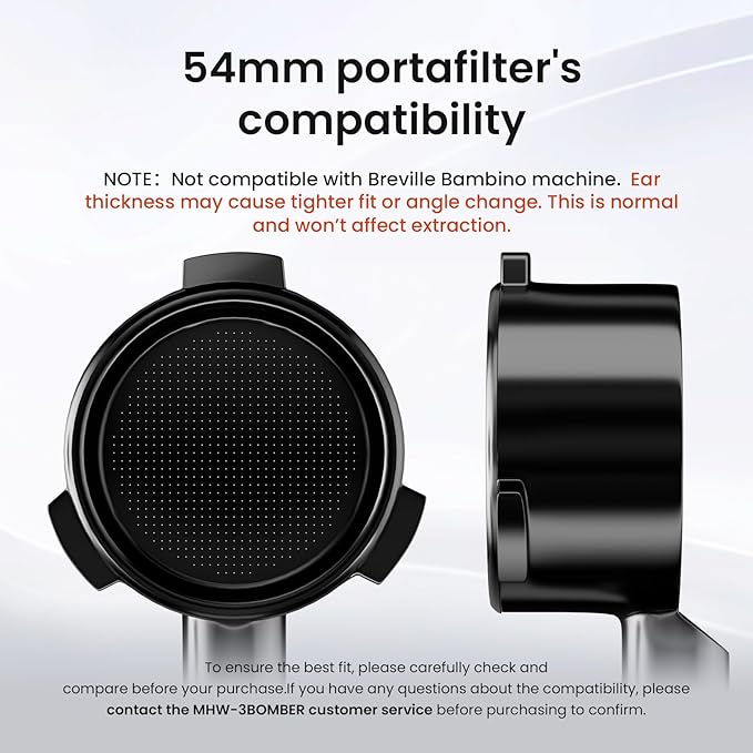 MHW-3BOMBER 54mm Bottomless Portafilter Fits Breville Barista Express, BES870XL, BES878, BES880, 3-Ears Espresso Portafilter with Filter Basket for 54mm Breville Machines, Wood Handle, BP7118B