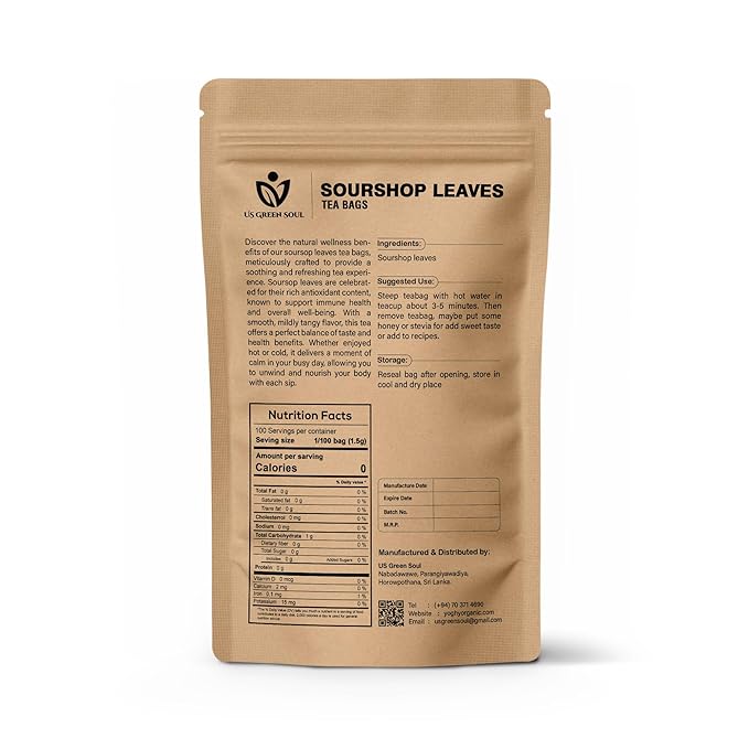 Soursop Leaves Tea Bags – 100% Natural Graviola Leaf Herbal Tea – Pure Dried Soursop Leaves for Infusion – Caffeine-Free Herbal Tea Bags