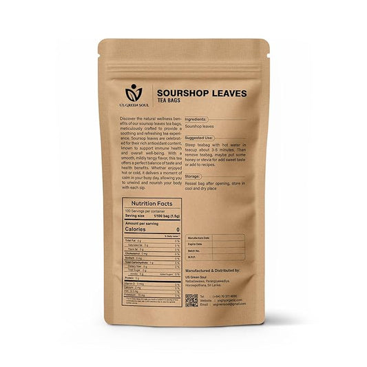 Soursop Leaves Tea Bags – 100% Natural Graviola Leaf Herbal Tea – Pure Dried Soursop Leaves for Infusion – Caffeine-Free Herbal Tea Bags