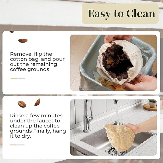 Ekoama Reusable Organic Cotton Cold Brew Coffee Filter Bag for Home Brewing Multi Purpose Washable Strainer Bag