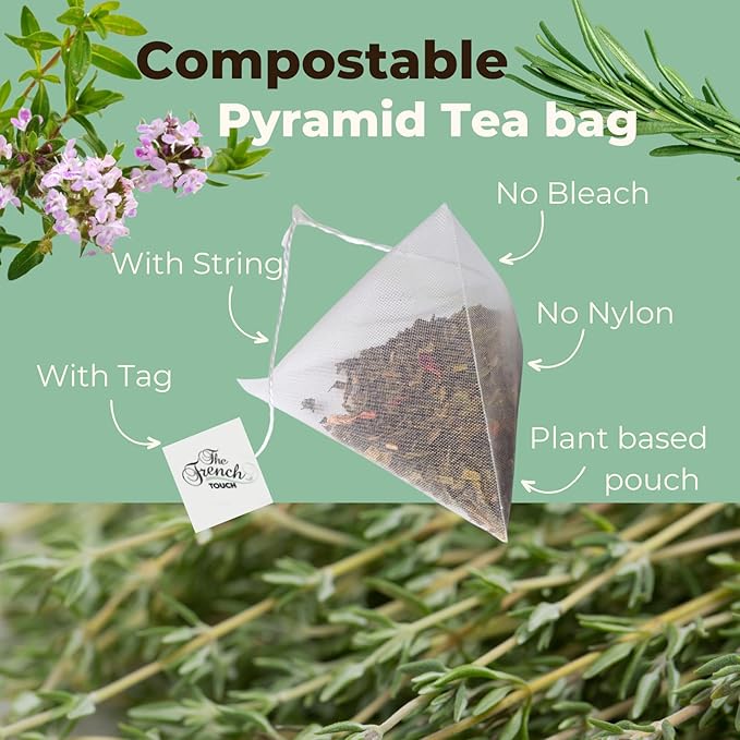 The French Touch Thyme Leaf Tea ORGANIC | 2.0g x 30 Pyramid Bags | 100% Certified USDA Organic | Plant based tea bags | Select Premium Tea (Thyme Leaves) | Caffeine-free