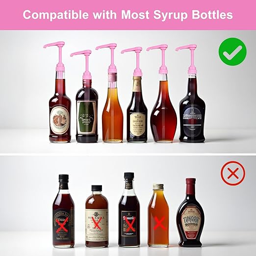 16 Pcs Coffee Syrup Pump with 16 Pcs Tubes, Pink Plastic Replacement Pumps for Bottles 750 ml - 1 L for Coffee, Flavorings, Reusable Syrup Pump Dispenser