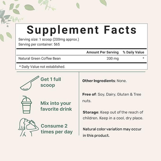Pure Green Coffee Bean Extract, 4 Ounce | Natural Caffeine, Green Coffee Bean with 50% Chlorogenic Acid | Vegan Friendly, Filler Free